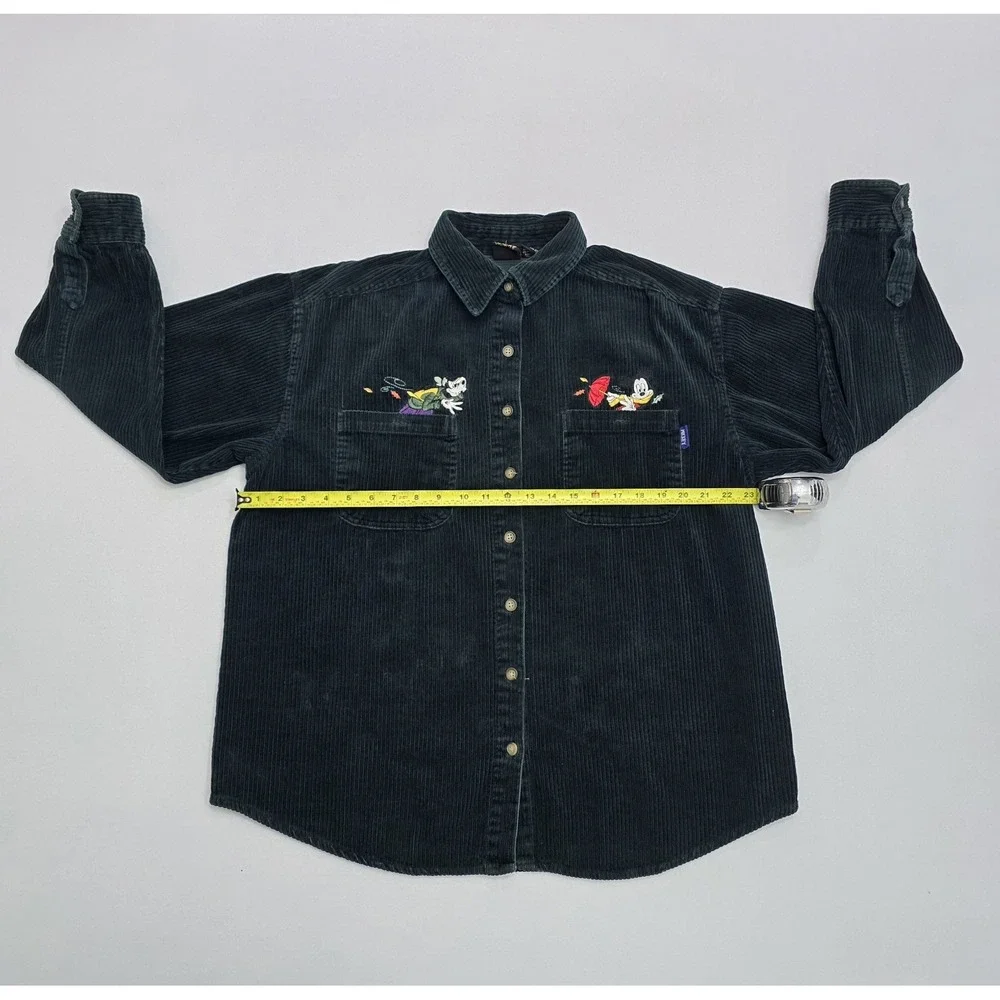 Vintage Mickey Unlimited Corduroy Shirt Mickey Goofy Embroidery Green Large